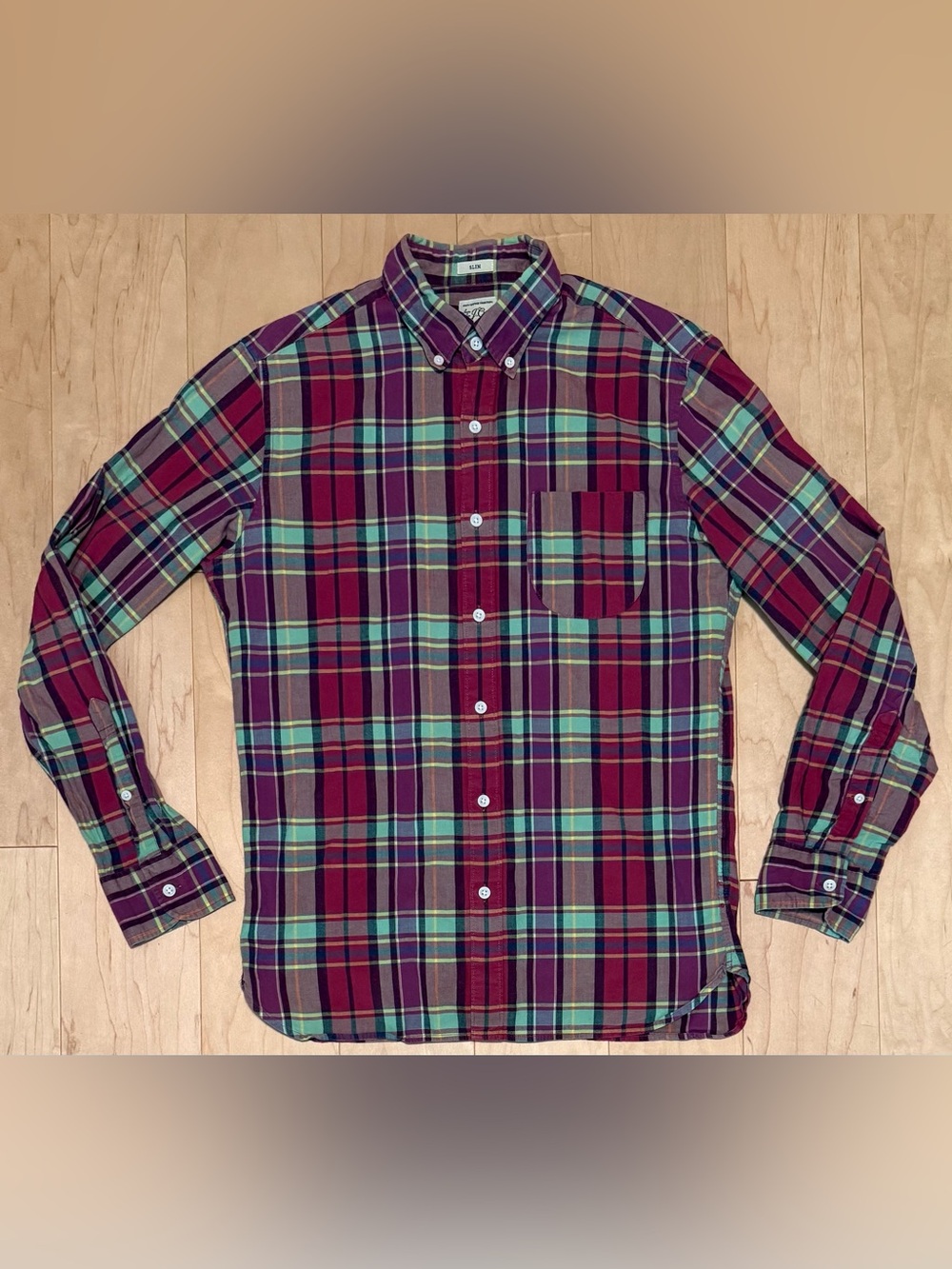 J. Crew Madras L/S Button Down Shirt Colorful Plaid Slim Lightweight Men’s M